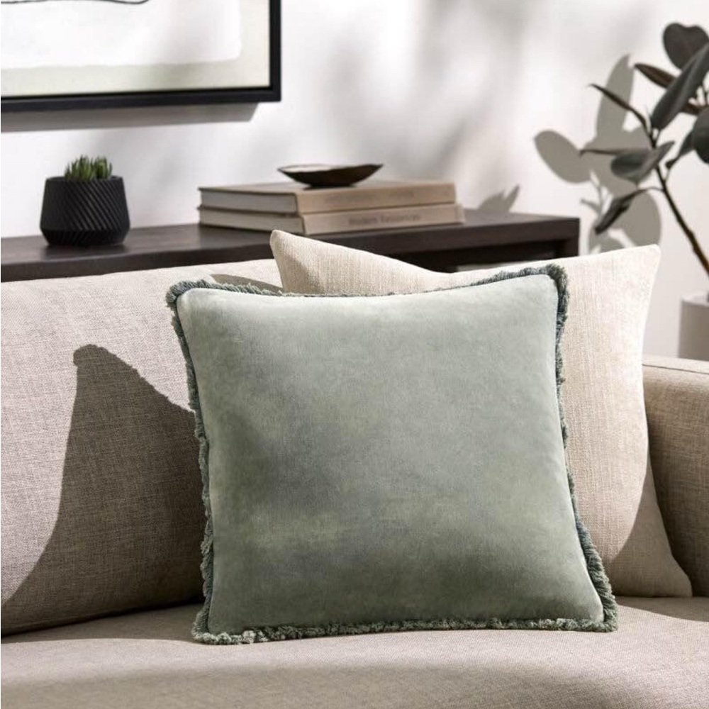 NWT Surya Washed Cotton Velvet 22-in x 22-in Sage Indoor Decorative Pillow